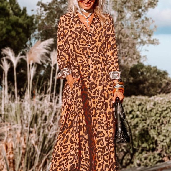 NWT Leopard Buttoned Maxi Dress - Picture 3 of 4